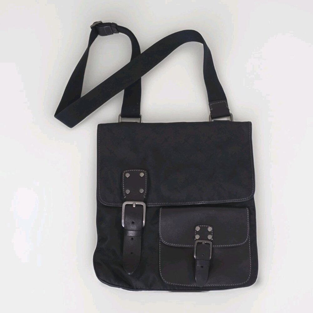 Cesare Paciotti Messenger Cross Body Dagger AOP Bag Made In Italy Black Embossed